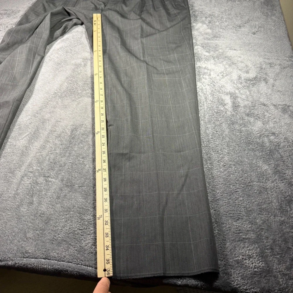 Gray Peters Mens 42x36 Gray Windowpane Plaid 100% Wool Pleated Dress Pants NWT